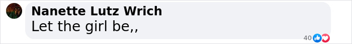 Comment from Nanette Lutz Wrich saying, "Let the girl be," related to Honey Boo Boo's life.