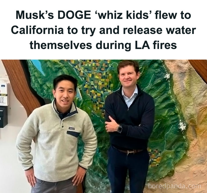Two men standing in front of a map, involved in a viral headline event related to a fake call center.