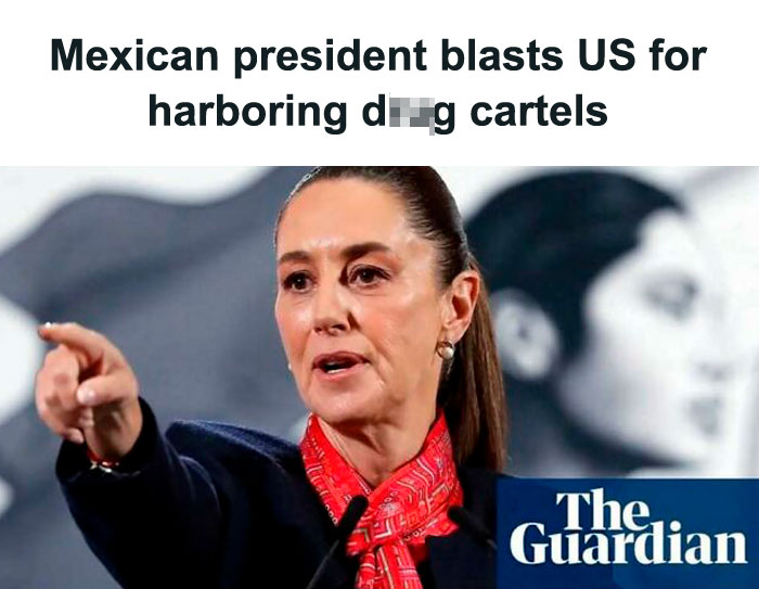 Businesswoman addressing an audience, headline overlay from The Guardian.