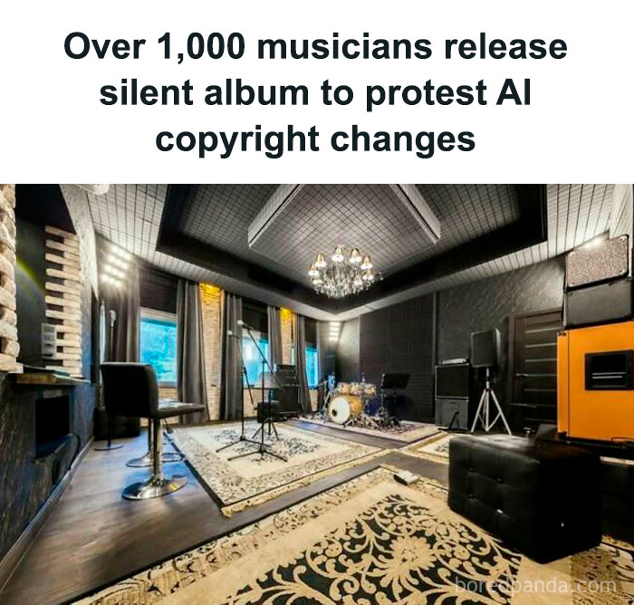 Recording studio setup for musicians' silent album protest against AI copyright changes.