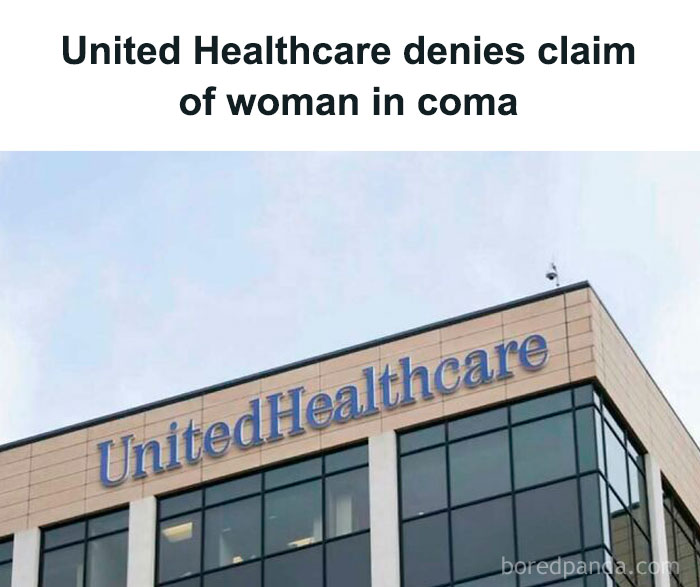 United Healthcare building exterior under a headline about a denied insurance claim.