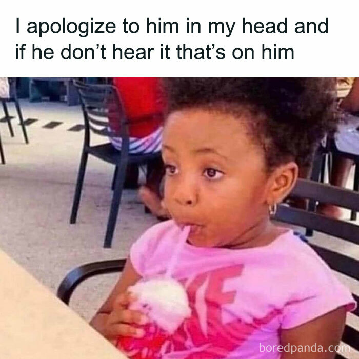 Child sipping a drink in a humorous, relatable meme moment.