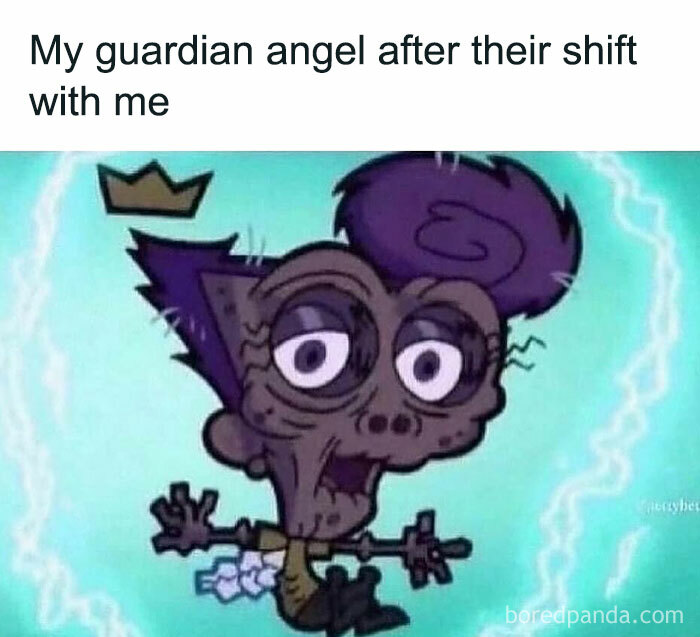 Cartoon character looking exhausted, capturing a painfully relatable moment.