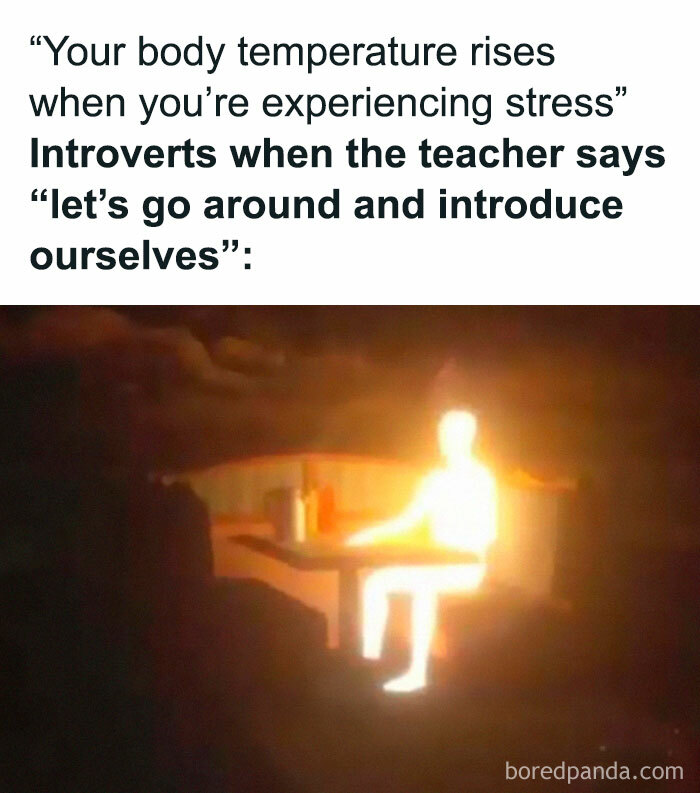 Glowing figure sitting at a table humorously representing introverts' stress in social situations.