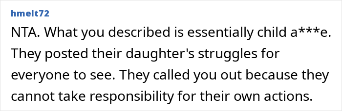 Online comment criticizes parents for exposing daughter's eating disorder, prompting CPS involvement. Online comment criticizes parents for exposing daughter's eating disorder, prompting CPS involvement.