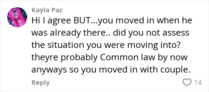 Comment discussing roommate's boyfriend situation with advice on living arrangements.