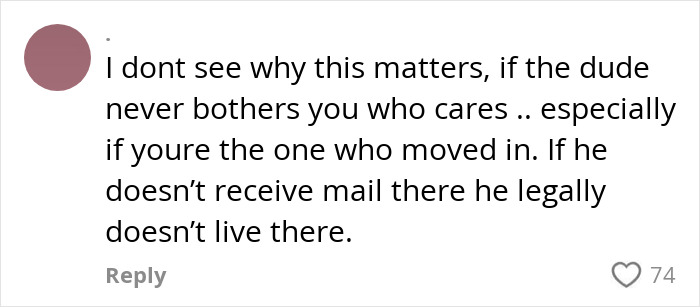 Comment about roommate's boyfriend on advice forum, questioning concern about his presence.