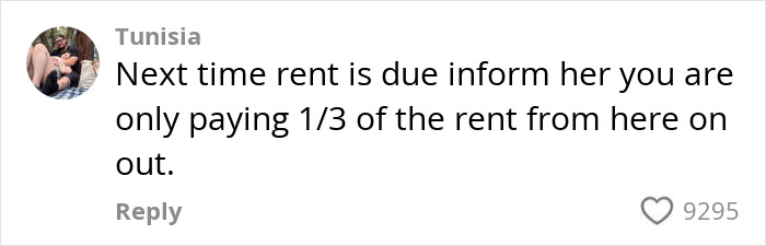 Comment suggesting roommate rent solution, gaining 9295 likes.