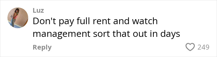 Comment suggesting not to pay full rent to resolve roommate's boyfriend issue, with 249 likes.