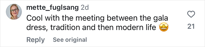 Instagram comment admiring princess portrait's blend of tradition and modernity.