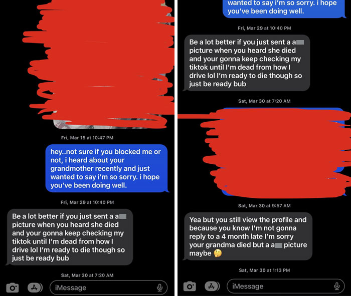 Text conversation highlighting difficult interactions with exes.