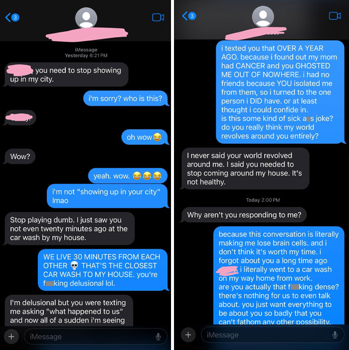 Text conversation showing conflicts and misunderstandings between exes.