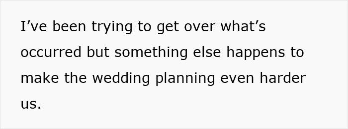Text on a white background stating challenges in wedding planning as parents treat wedding secrets like gossip, adding drama to the bride’s joy. Text on a white background stating challenges in wedding planning as parents treat wedding secrets like gossip, adding drama to the bride’s joy.