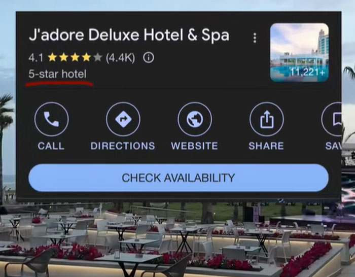 5-star resort in Turkey with ratings, directions, and availability check displayed on a screen. 5-star resort in Turkey with ratings, directions, and availability check displayed on a screen.