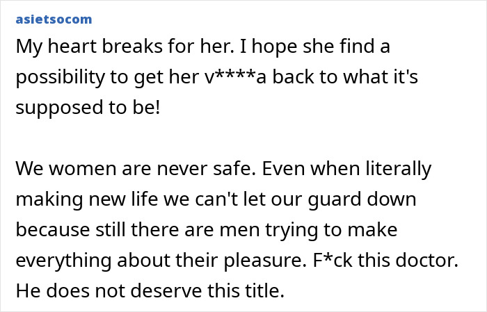 Text discussing a singer's childbirth experience, emphasizing the issue of a "husband stitch" performed unknowingly.