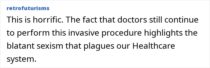 Comment discussing the singer's "husband stitch" experience and healthcare sexism.