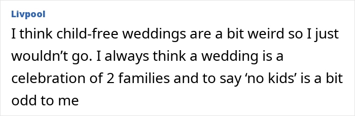 Comment on child-free weddings and family inclusivity.