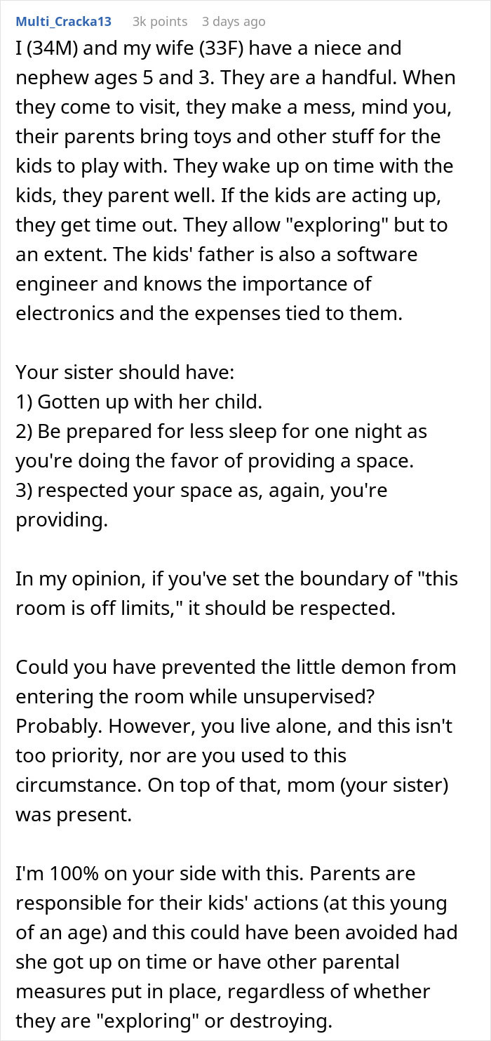 Text conversation about family drama and damages after hosting sister and nephew.