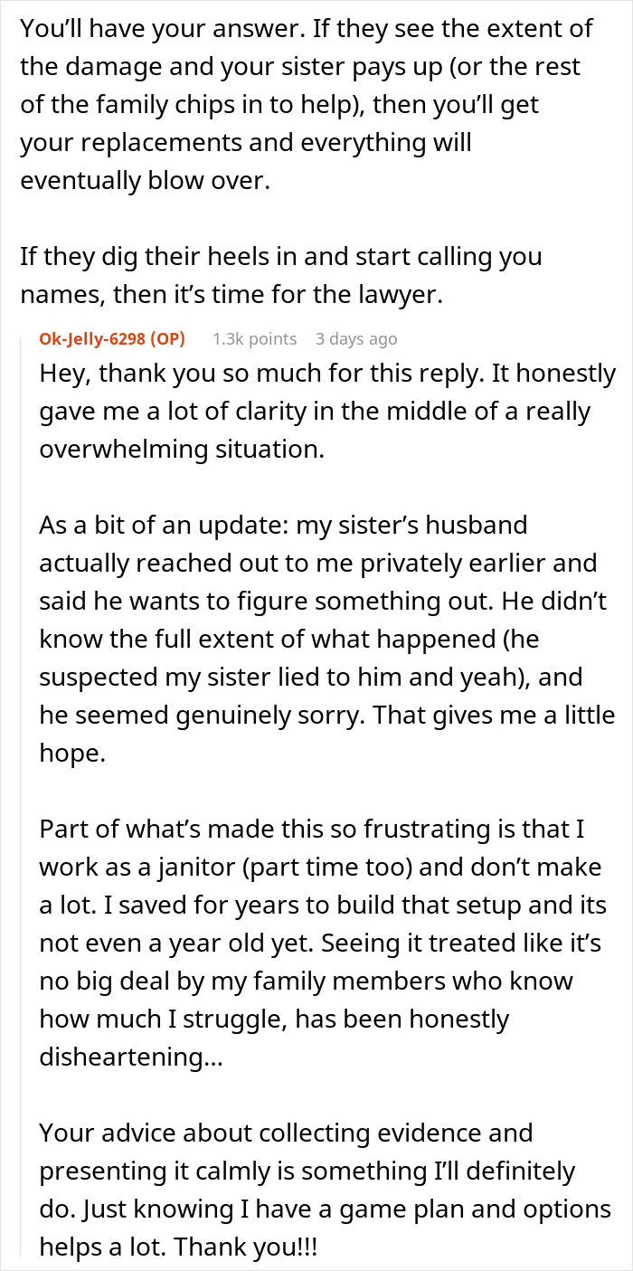 Reddit thread discussing family damage and drama after hosting sister and nephew.