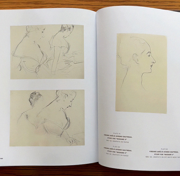 Sketchbook pages with drawings of a woman, related to the scandalous painting "Vulgar" at the Met Museum.