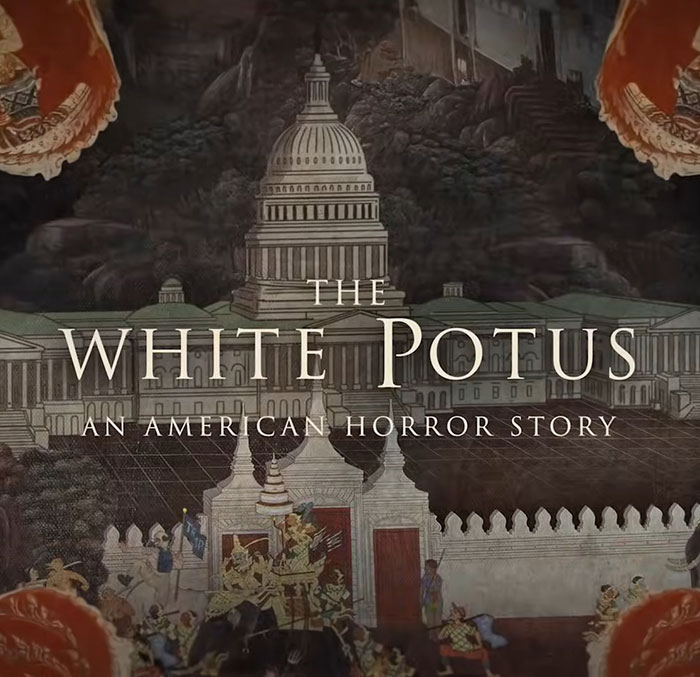 The White Potus" poster depicting a satirical take on U.S. politics with a historic theme.