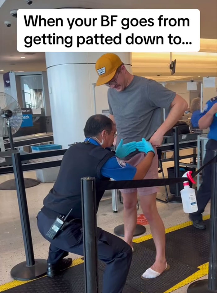 Security pat-down at airport, linked to 'SSSS' code on plane ticket, causing flight delays and complications. Security pat-down at airport, linked to 'SSSS' code on plane ticket, causing flight delays and complications.