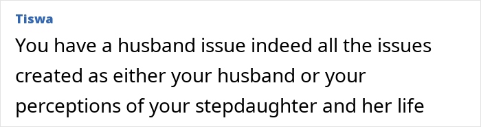 Comment discussing relationship issues involving a husband, stepdaughter, and holiday stepmom drama in a family context. Comment discussing relationship issues involving a husband, stepdaughter, and holiday stepmom drama in a family context.