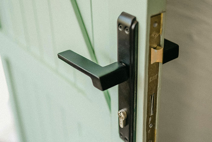 Door handle close-up, often overlooked for cleaning before hosting guests.