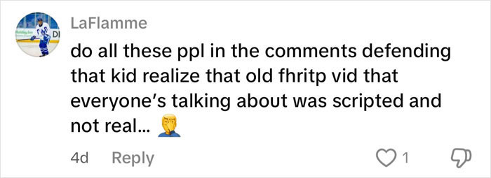 Comment discussing a child's comment being scripted and reactions.