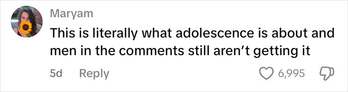 Comment on misogynistic remark, highlighting adolescence and misunderstanding by men in comments, with user engagement.