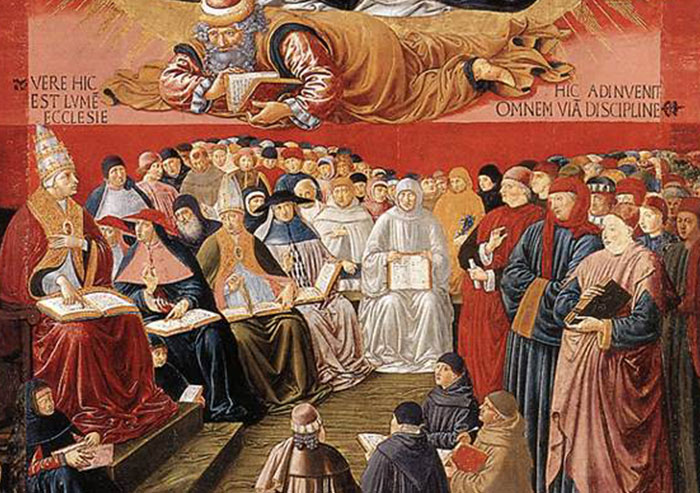 Medieval historical scene depicting scholars and clergy, emphasizing moments in history often underestimated in importance.