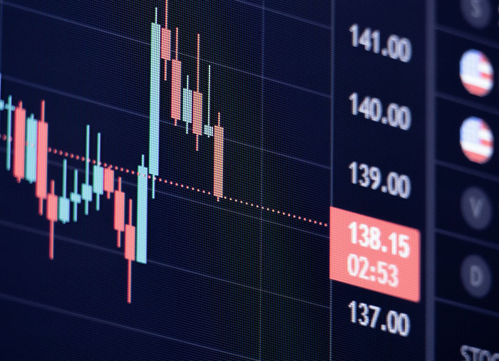 Candlestick chart showing fluctuating financial data, representing key moments in history with important trading changes.