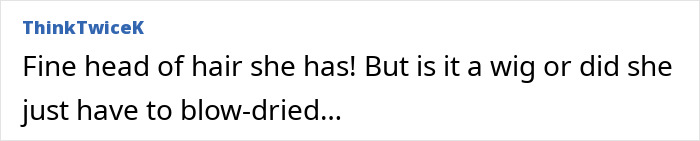 Comment about Mary Kay Place's hair, questioning if it's a wig or blow-dried.