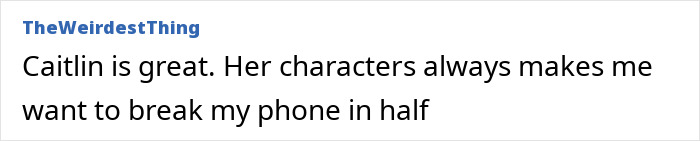 Comment praising Caitlin's humorous characters, linking to a satirical video on Blue Origin flight. Comment praising Caitlin's humorous characters, linking to a satirical video on Blue Origin flight.