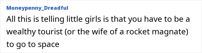 Screenshot of a comment satirizing Katy Perry's Blue Origin flight, highlighting public perception issues. Screenshot of a comment satirizing Katy Perry's Blue Origin flight, highlighting public perception issues.
