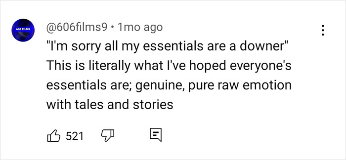 Comment appreciating Walton Goggins' essentials; praising genuine emotion and storytelling, with 521 likes.