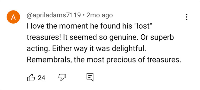 Comment by apriladiams7119 highlighting Walton Goggins' genuine, superb acting in finding 'lost' treasures.