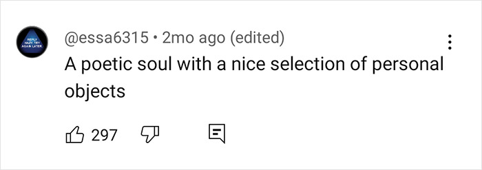 Comment praising Walton Goggins for sharing personal items, with 297 likes.