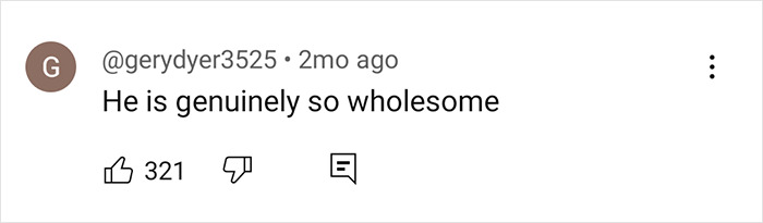 Comment saying "He is genuinely so wholesome" about actor Walton Goggins.
