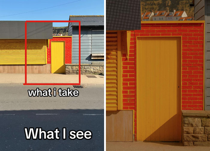 Photographer's perspective: wide view vs. focused shot of a doorway.