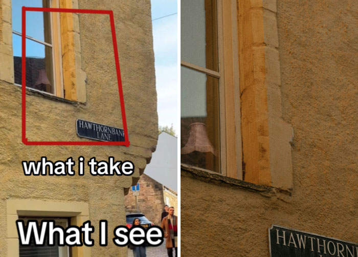 Photographer's perspective: a window close-up and a wider view of Hawthornbank Lane.