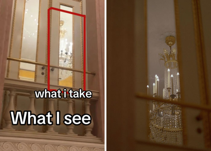 Photographer illustrates framing a chandelier through a window for a perfect shot.