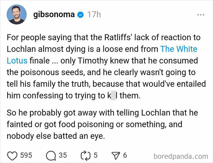 Funny reaction to The White Lotus finale discussing plot points and character actions.