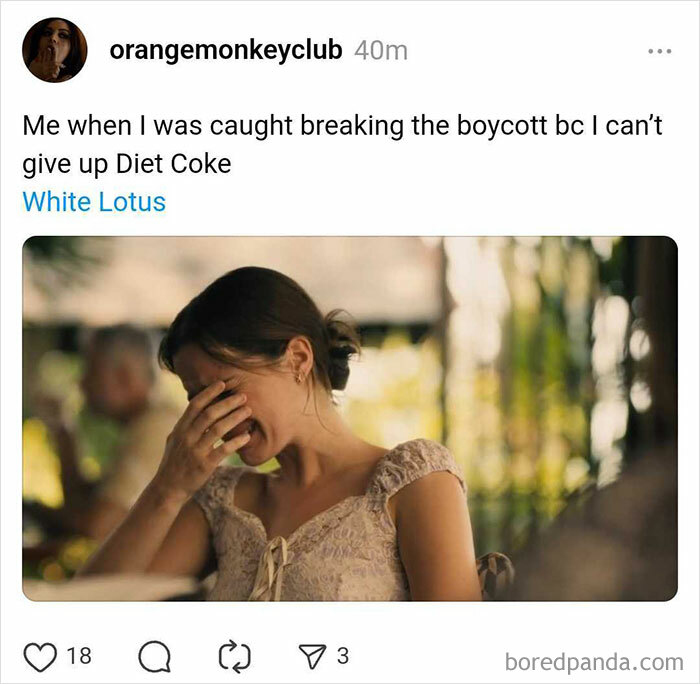 A woman laughing with her hand covering her face, reacting to White Lotus Season 3 finale.