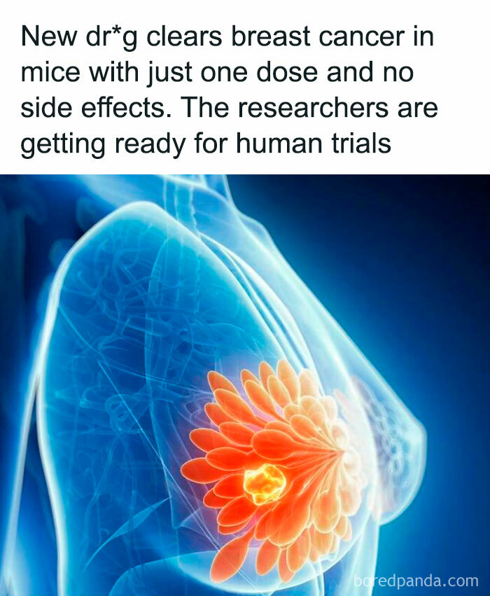 Illustration of breast cancer treatment with new d**g in development, part of positive posts series.