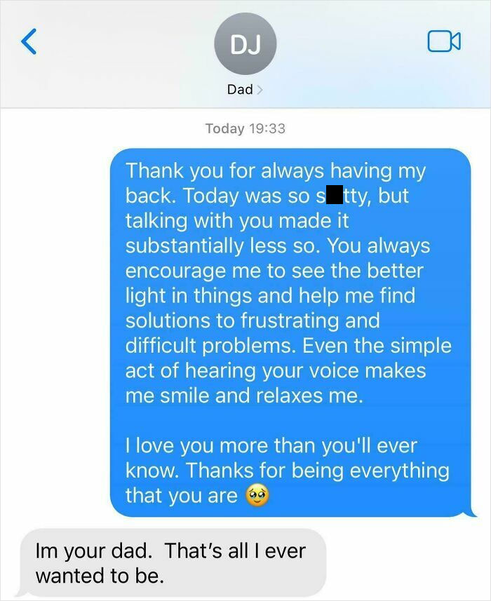 Text message exchange showing uplifting moments between a father and child, highlighting pure and uplifting moments.