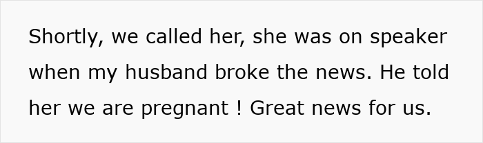 Text message revealing pregnancy news to mother-in-law.