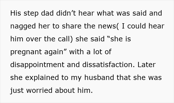 Text on image discussing pregnancy news and disappointment from a stepdad and MIL.