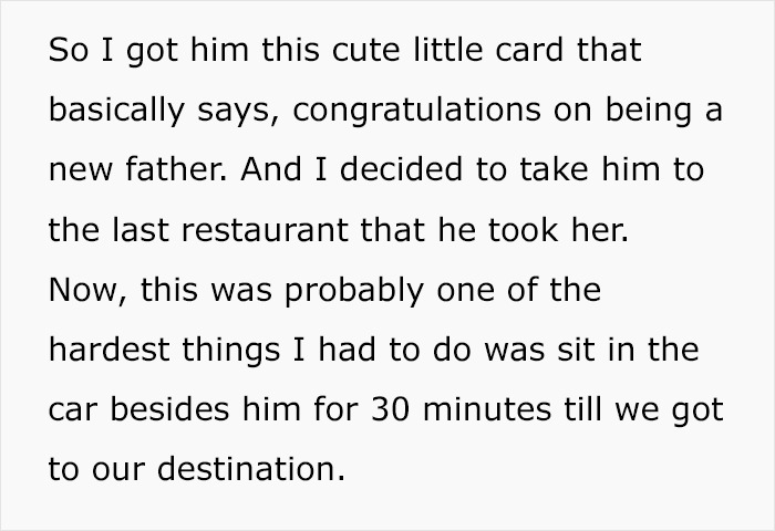 A note revealing pregnancy surprise, hinting at infidelity, discussions in a car heading to a memorable restaurant.