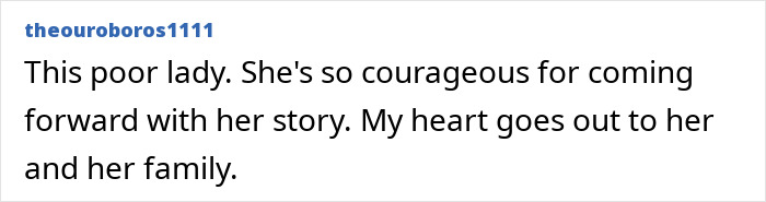 Comment expressing support for woman affected by fertility fraud.